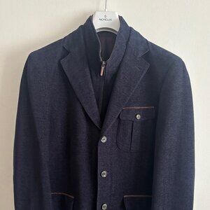 $1900 Pal Zileri Navy Herringbone Wool Hybrid Sport Coat/ Jacket Zip Vest - 44